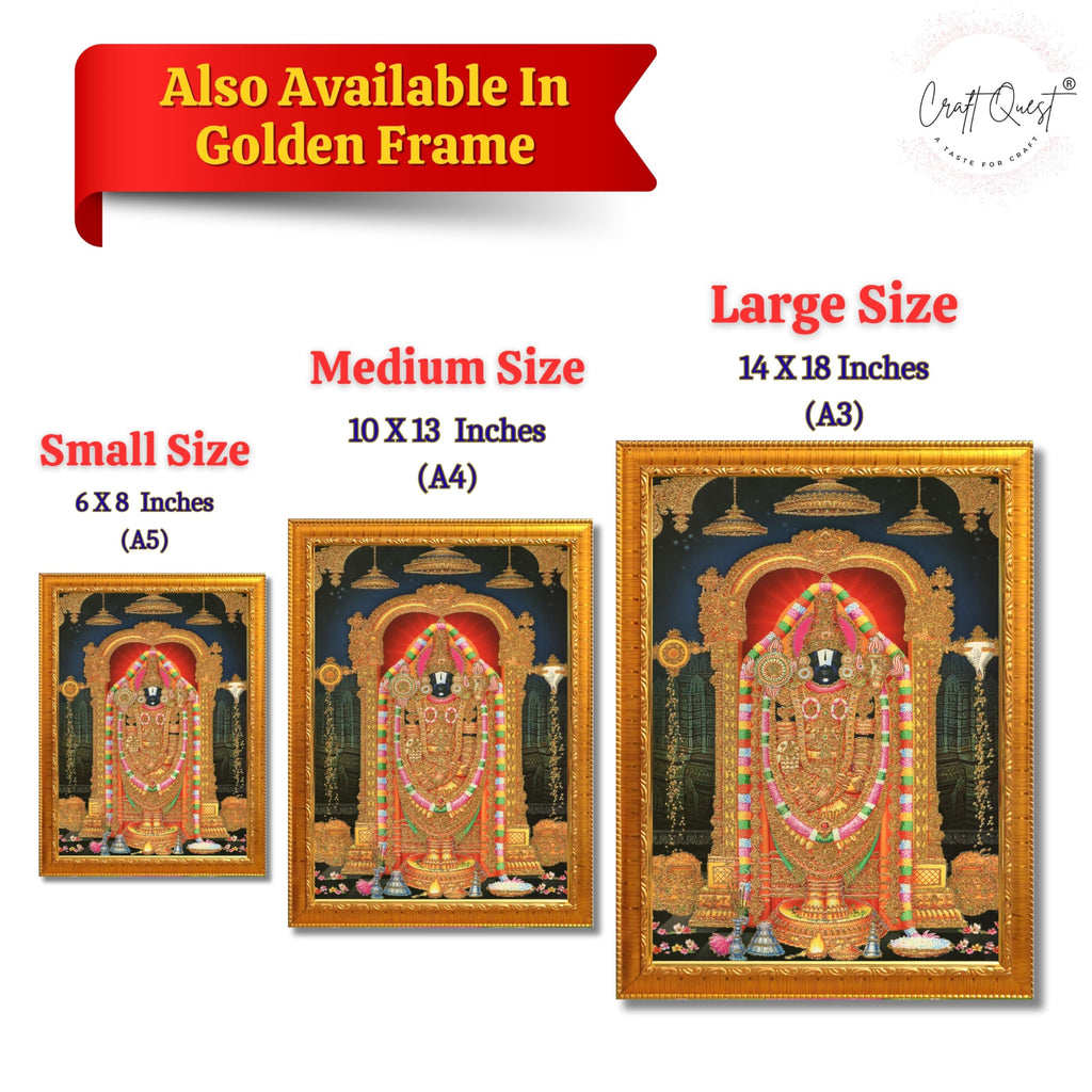 CRAFT QUEST Tirupati Balaji Lord Venkateshwara Swamy Wall Painting Framed Home Décor