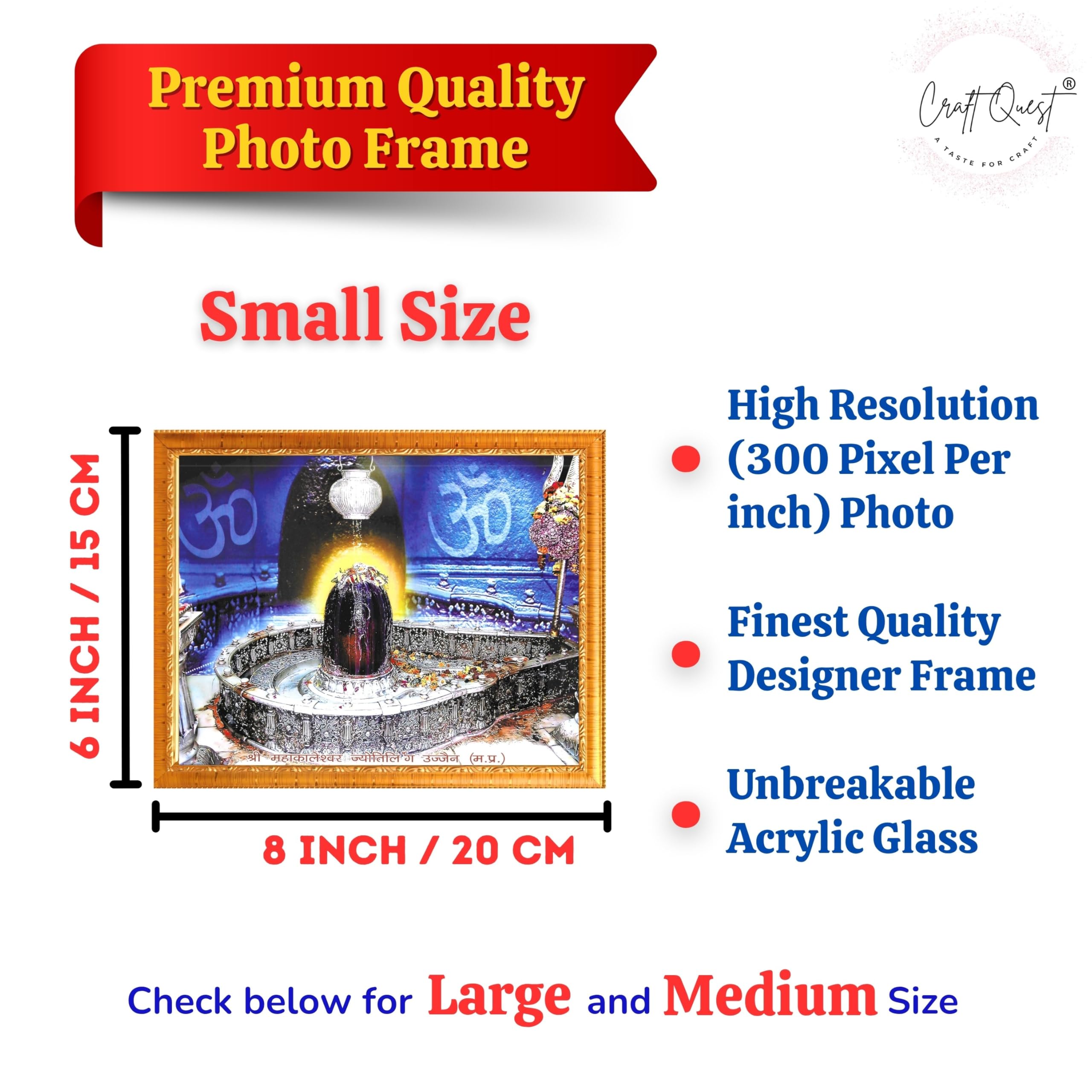 CRAFT QUEST Mahakal Jyotirling Photo With Frame Shiv Ujjain Mahakaleshwar Bholenath Photo Frame, Religious Photo Frame