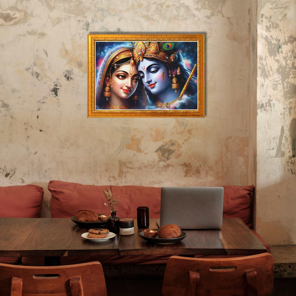 CRAFT QUEST Radha Krishna Art Photo Framed Painting for Home and Bedroom Wall Decoration of Size 14X10 Inches with Frame And Acrylic Glass RK208