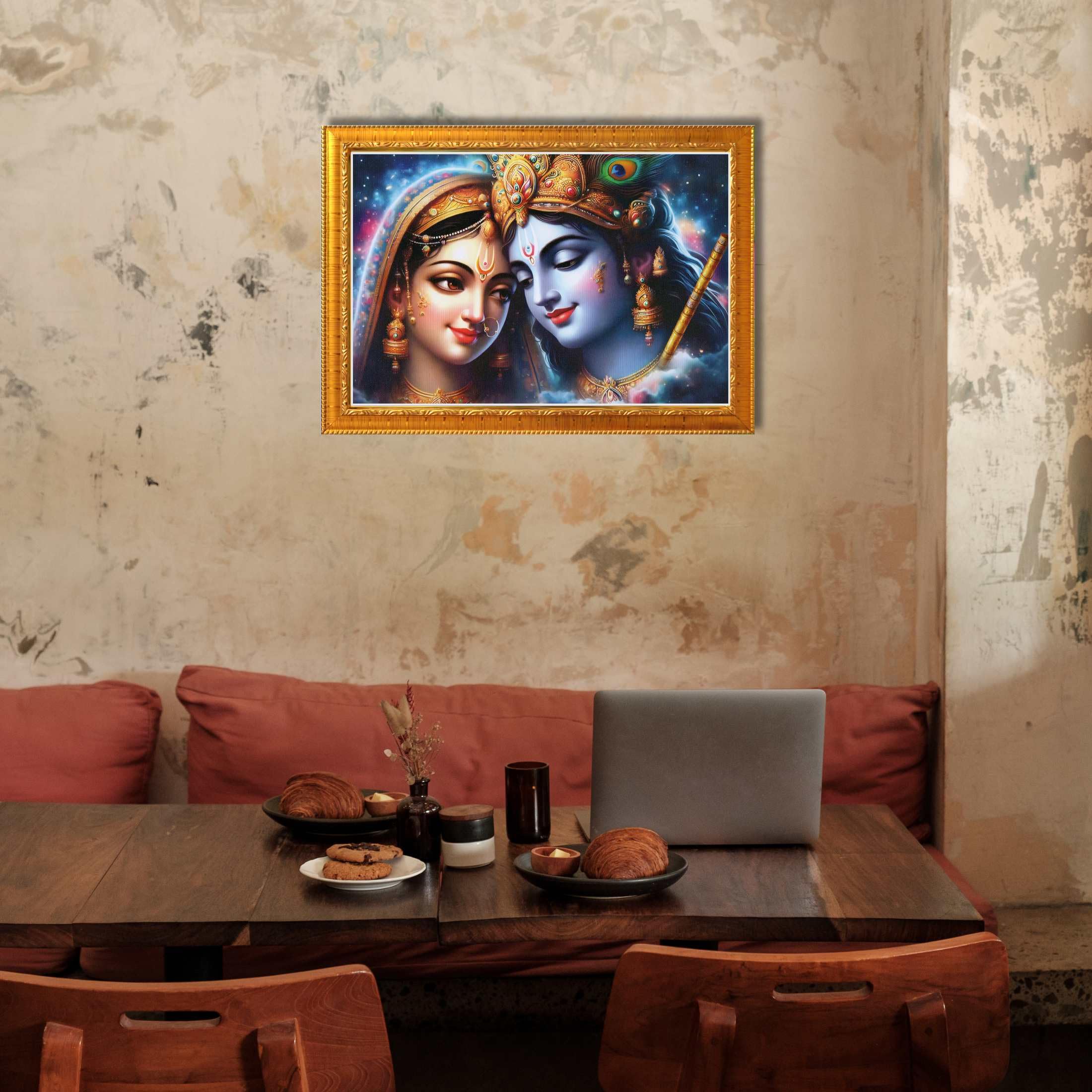 CRAFT QUEST Radha Krishna Art Photo Framed Painting for Home and Bedroom Wall Decoration of Size 14X10 Inches with Frame And Acrylic Glass RK208