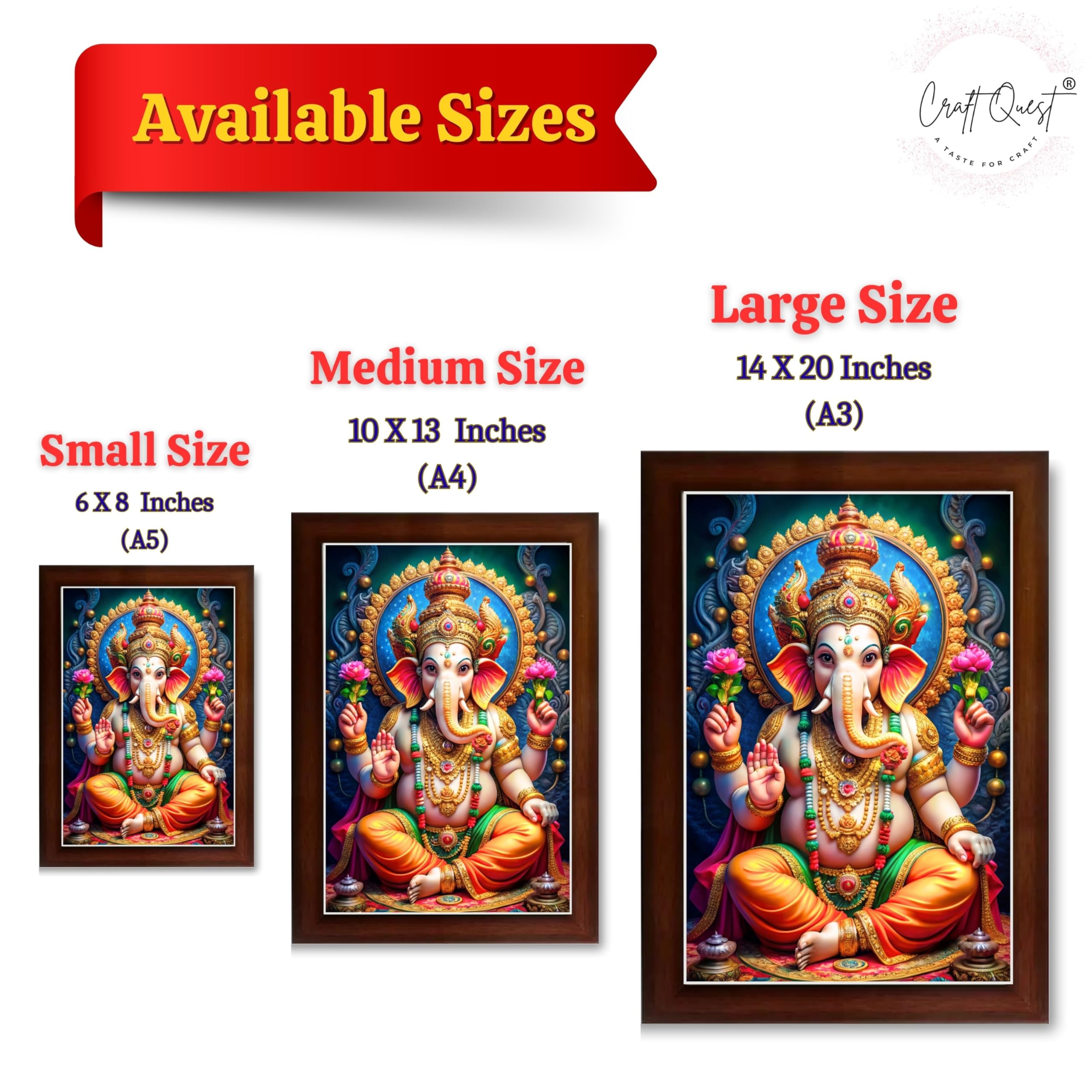 CRAFT QUEST Laminated God Ganpati ji Photo Frame Wall Decor Mandir Pooja Poster Religious Painting Divine Hindu Temple Decoration Spiritual Blessings Home Office Gift