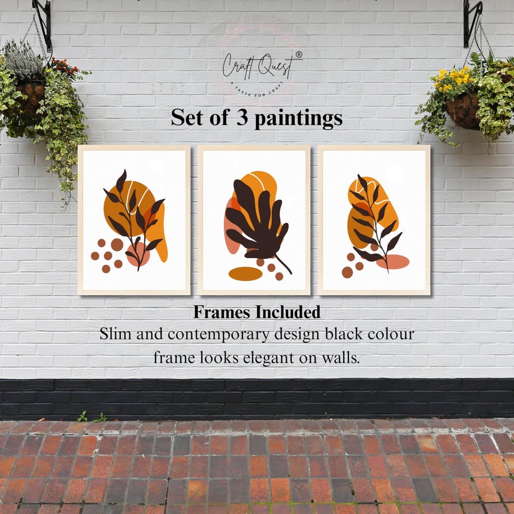 CRAFT QUEST Wall Art Decor Paintings | Set of 3 BOHO Wall Art Frames for Home Decoration | Ideal for Living Room, Bedroom & Office