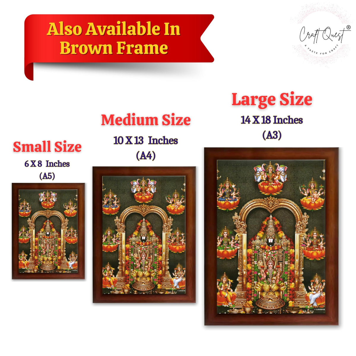 CRAFT QUEST Lord Tirupati Balaji Lord Venkateshwara Swamy Wall Painting Framed, Home, Temple, Pooja, Wall Décor Item