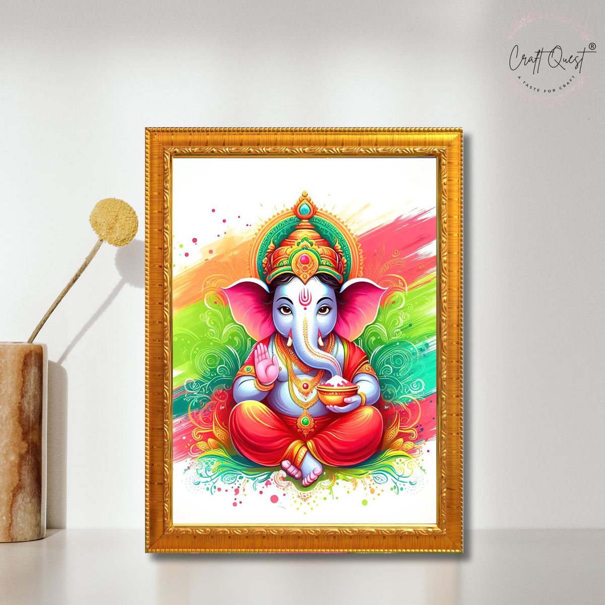 CRAFT QUEST Lord Ganesh ji Art Framed Wall Painting With Frame For Home and,Office Décor Items
