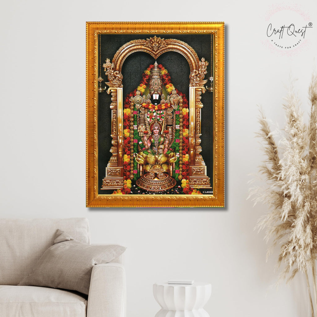CRAFT QUEST Tirupati Balaji Lakshmi Venkateshwara Swamy Wall Painting Framed, Home, Temple, Pooja, Wall Décor Item