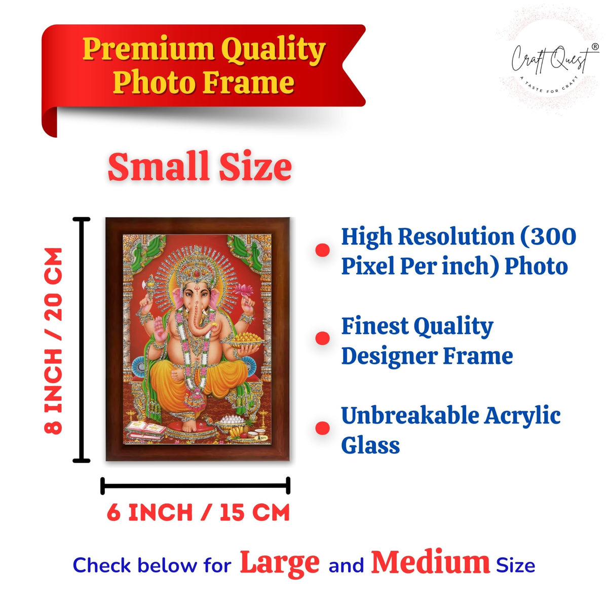 CRAFT QUEST Lord Ganpati Ganesha Modern Wall Art Painting With Frame For Pooja, Home and Office Decor Item