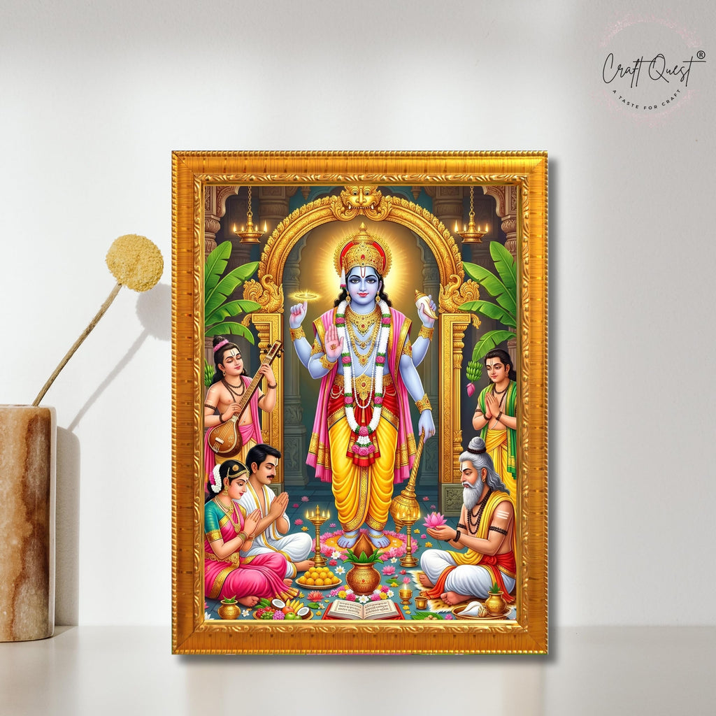 CRAFT QUEST Satyanarayana Swamy Hindu God Satyanarayan Photo Frame | Religious Photo Frame | Ideal for Home, Office, Temple & Puja Room, Wall Decor Item