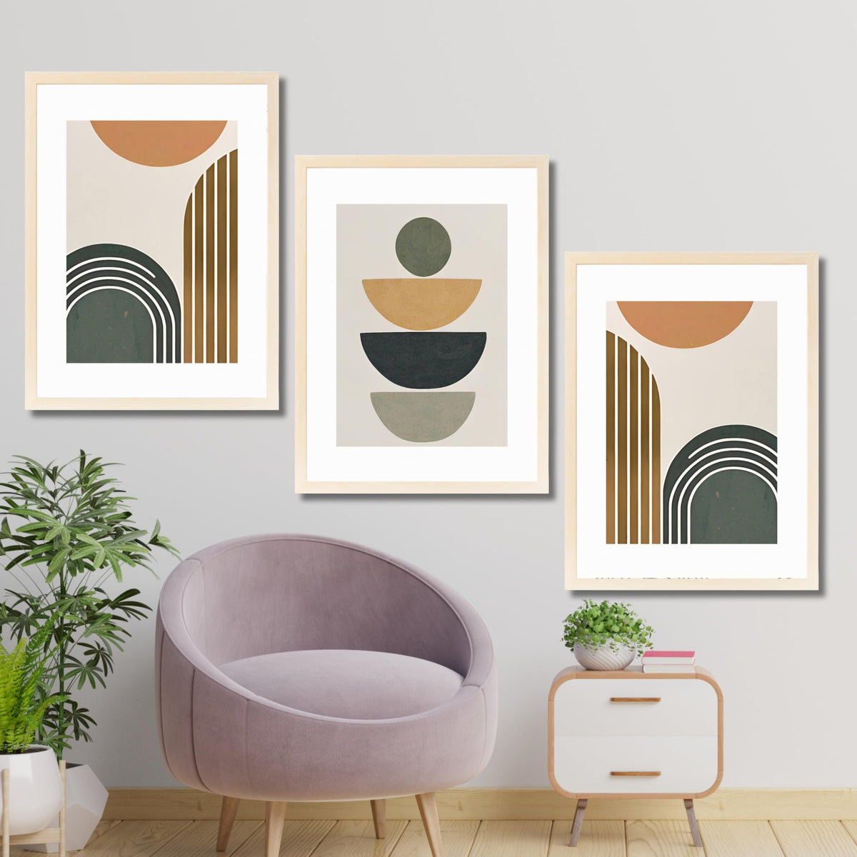 CRAFT QUEST Abstract With Different Shapes | Set of 3 Frames for Home Decoration | Ideal for Living Room, Bedroom & Offices