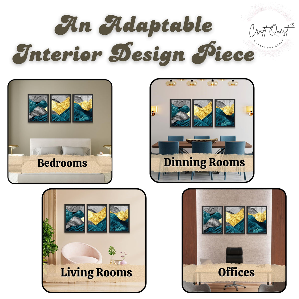 CRAFT QUEST Modern Art Abstract Golden Fashion Wall Art | Set of 3 Frames for Home Decoration | Ideal for Living Room, Bedroom & Offices