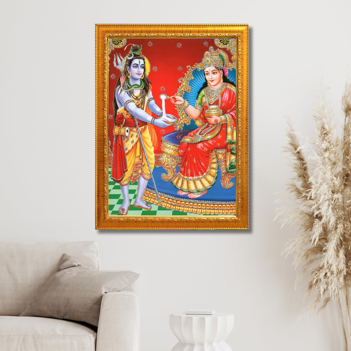 CRAFT QUEST Shiva & Maa Annapurna devi sitting on throne photo frame with Acrylic Glass for Kitchen, Restraunt