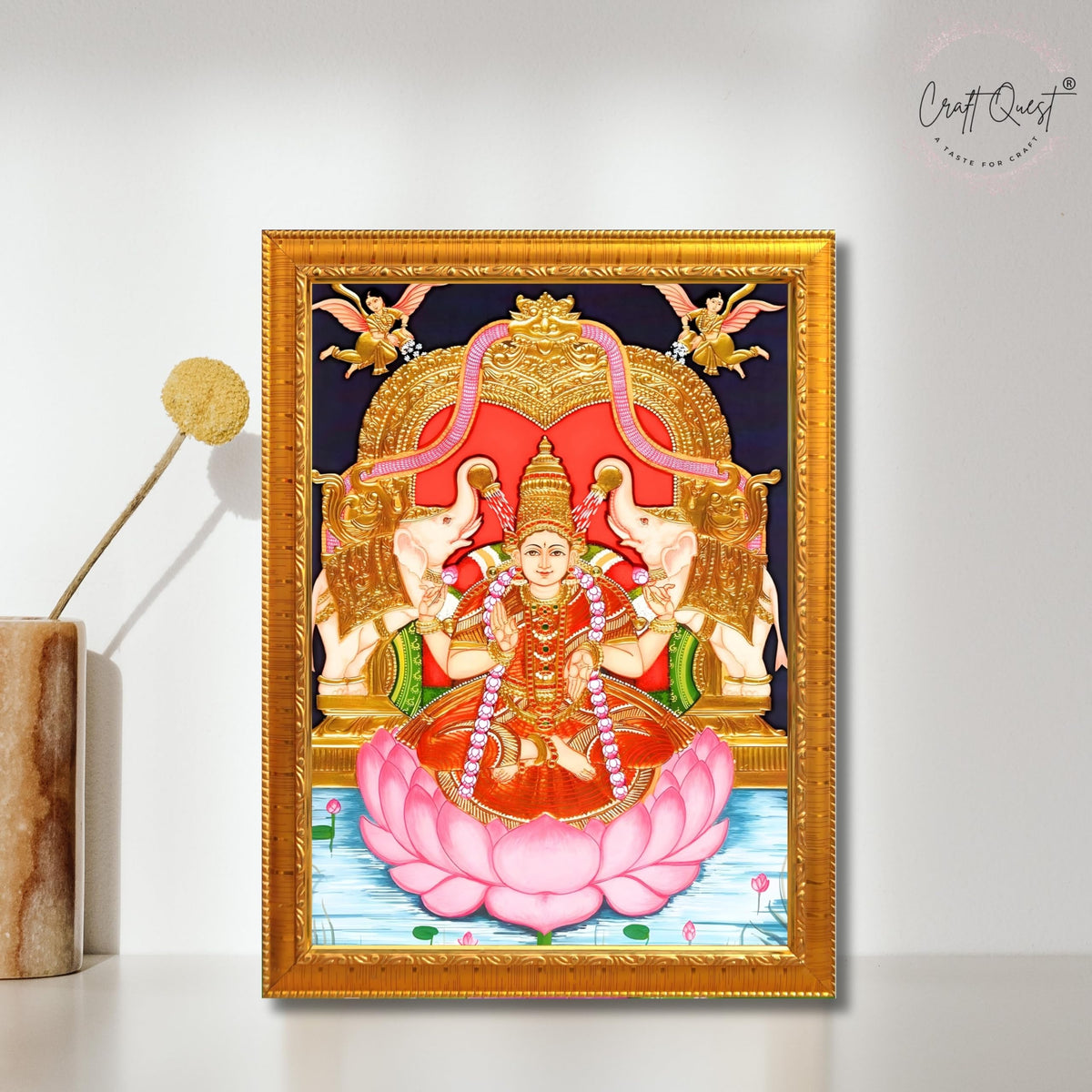 CRAFT QUEST Goddess Lakshmi Maa Vaibhav Laxmi Wall Painting Photo Framed | Acrylic Glass, Lightweight | Ideal for Home, Office, Temple & Puja Room, Wall Decor