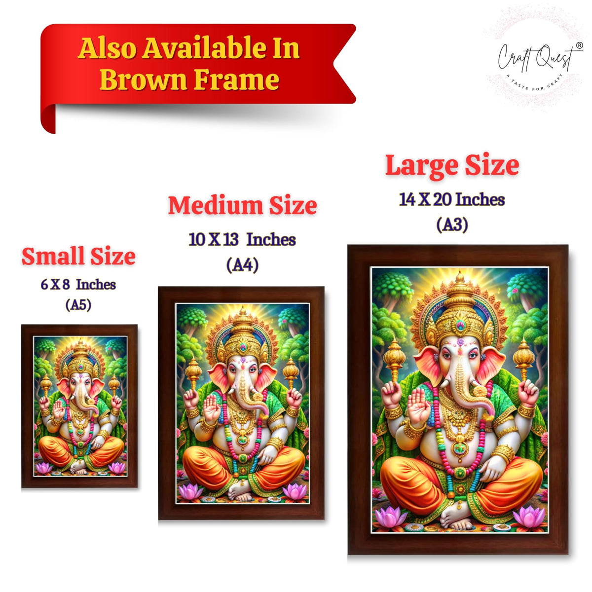 CRAFT QUEST Lord Ganesh Ganpati ji Wall Hanging Frame for Living Room, Pooja Room Décor Items GA-218