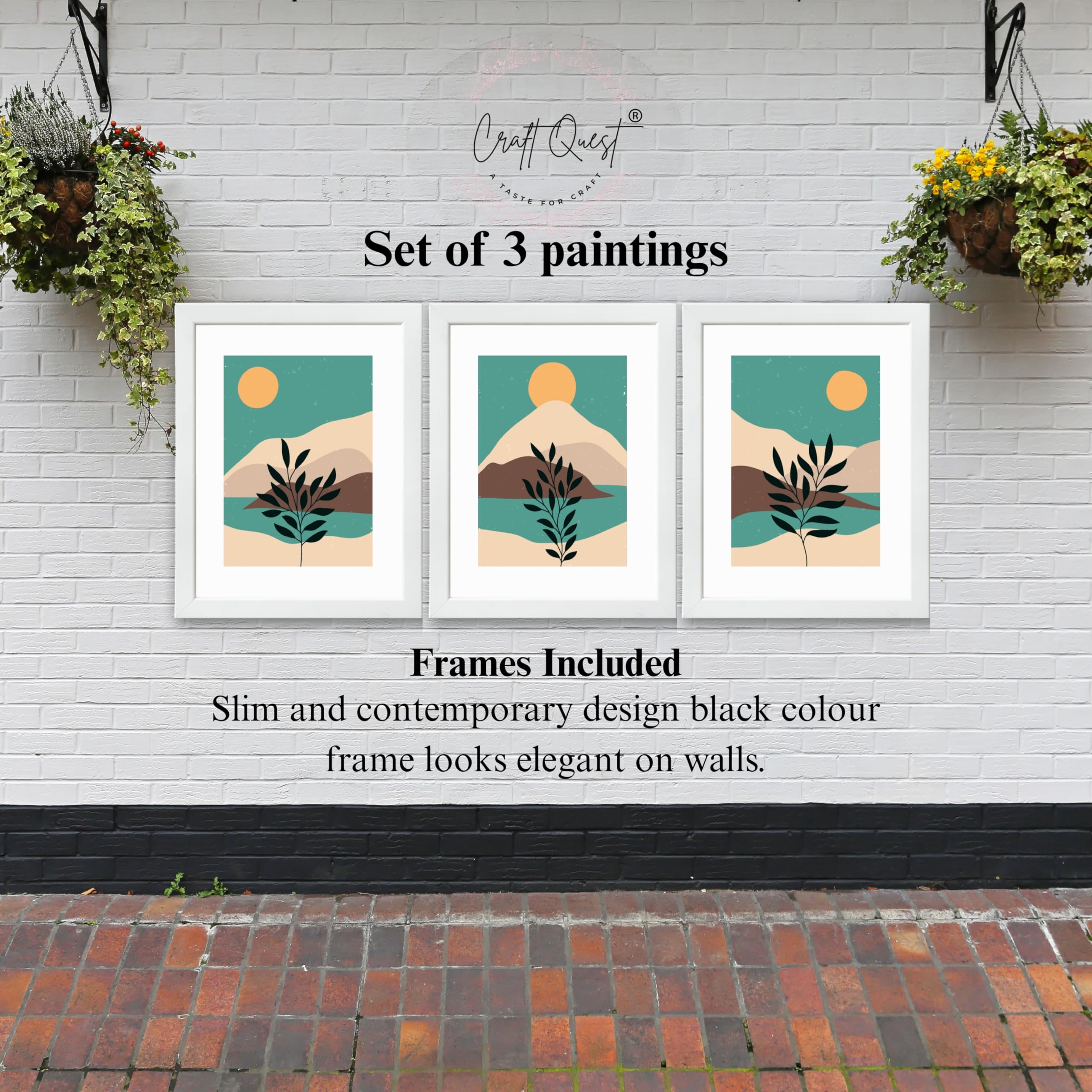 CRAFT QUEST Wall Art Decor Paintings | Set of 3 Wall Art Frames for Home Decoration | Ideal for Living Room, Bedroom & Office