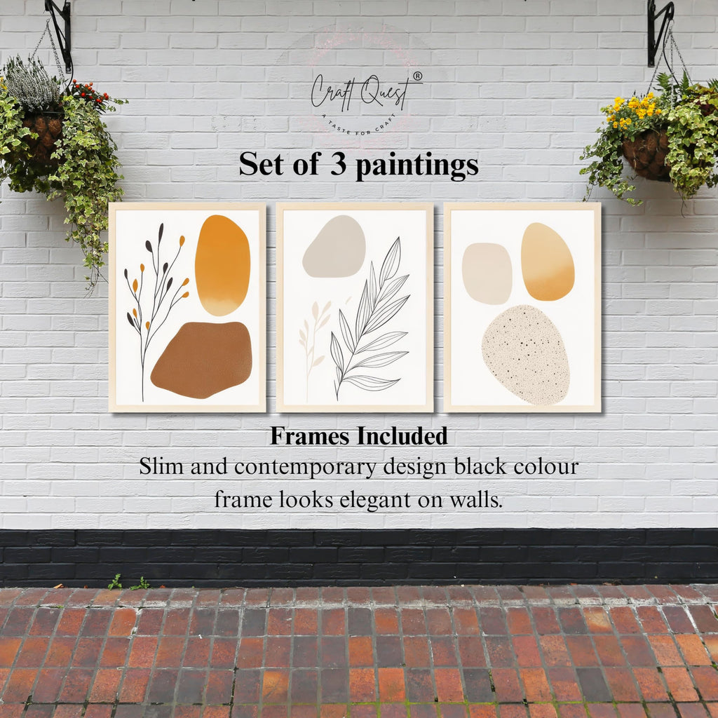 CRAFT QUEST SET OF 3 Organic Abstract Modern Wall Art | Set of 3 Frames for Home Decoration | Ideal for Living Room, Bedroom & Offices