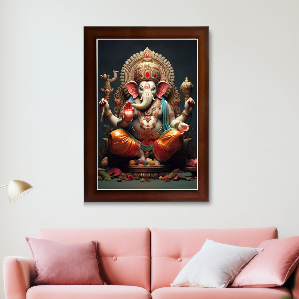 CRAFT QUEST Lord Ganesha Modern Wall Art Painting With Frame For Pooja, Home and Office Decor,
