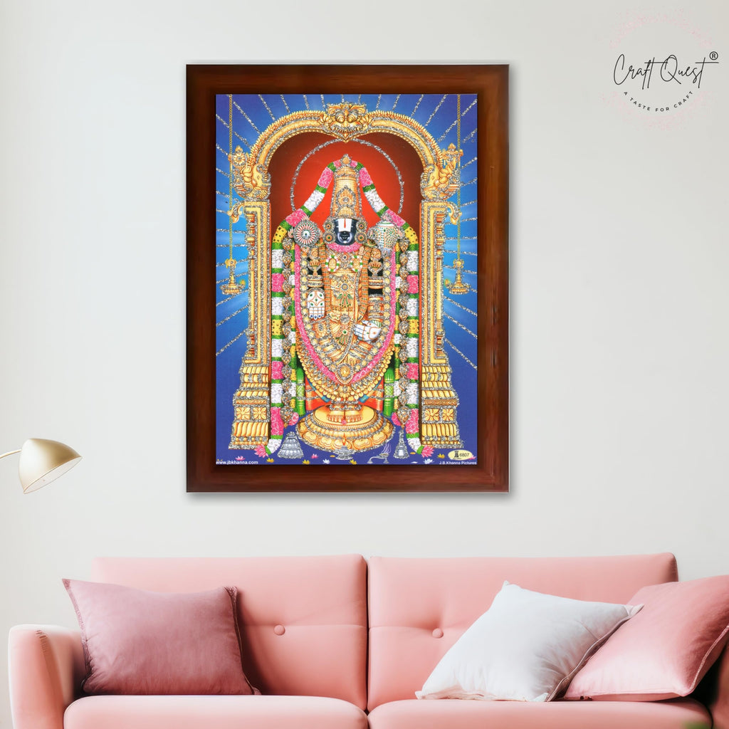 CRAFT QUEST Tirupati Balaji Lakshmi Venkateshwara venkateshwer Swamy Wall Painting Framed, Home, Temple, Pooja, Wall Décor Item