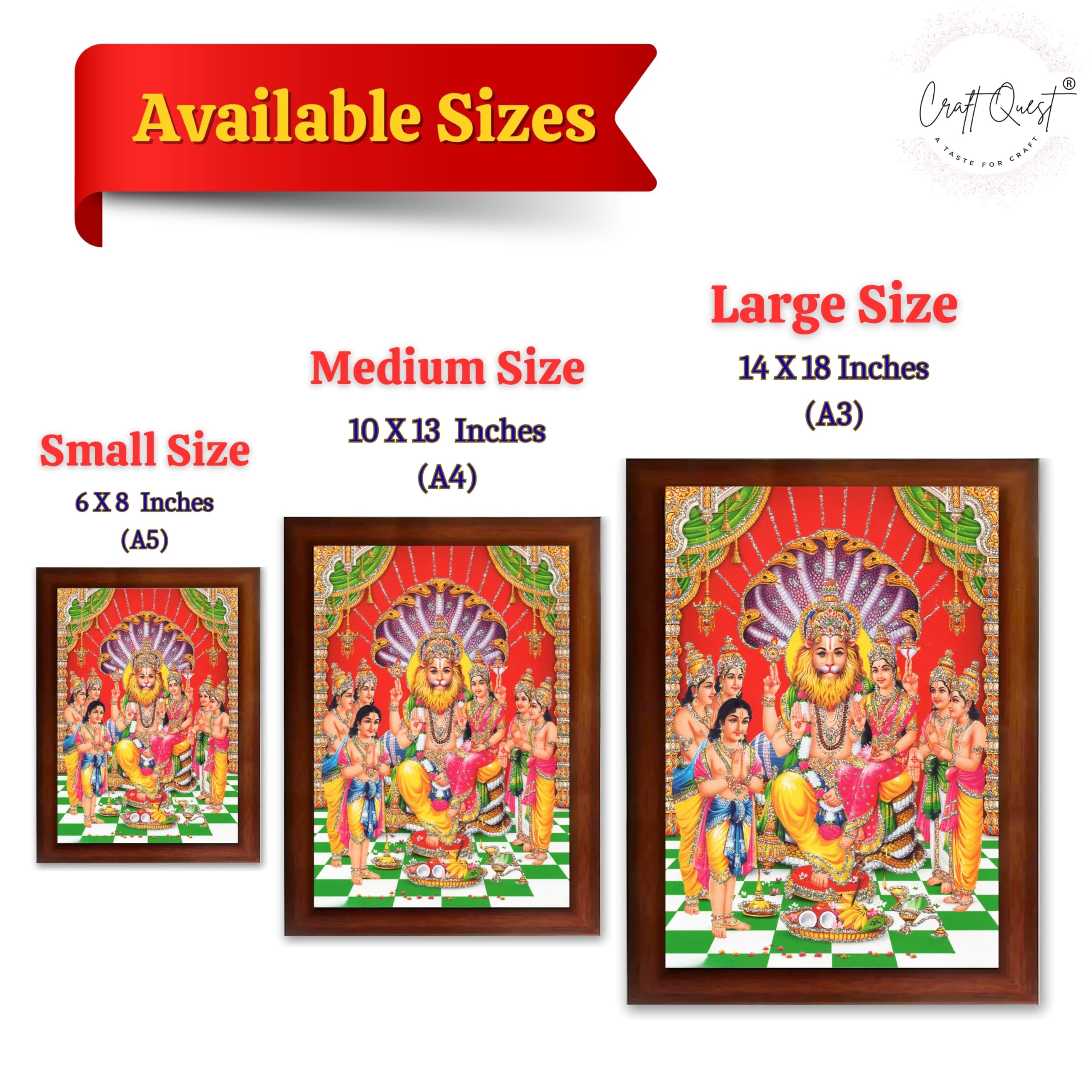 CRAFT QUEST Narasimha Swamy Lakshmi Narsingh Bhagwan Photo Framed | Acrylic Glass, Lightweight | Ideal for Home, Office, Temple & Puja Room, Wall Decor