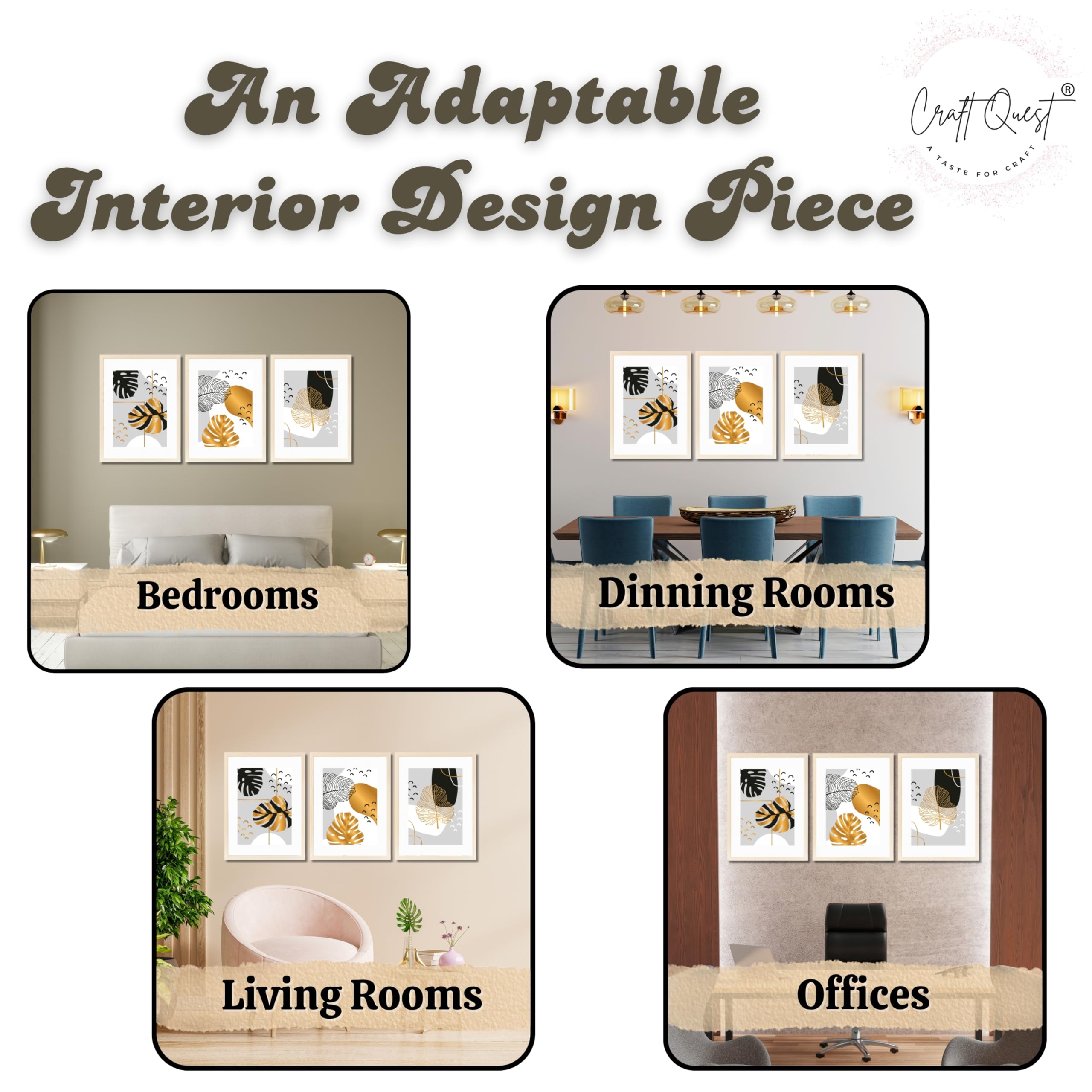 CRAFT QUEST Wall Art Decor Paintings | Set of 3 Abstract Wall Art Frames for Home Decoration | Ideal for Living Room, Bedrooms & Offices