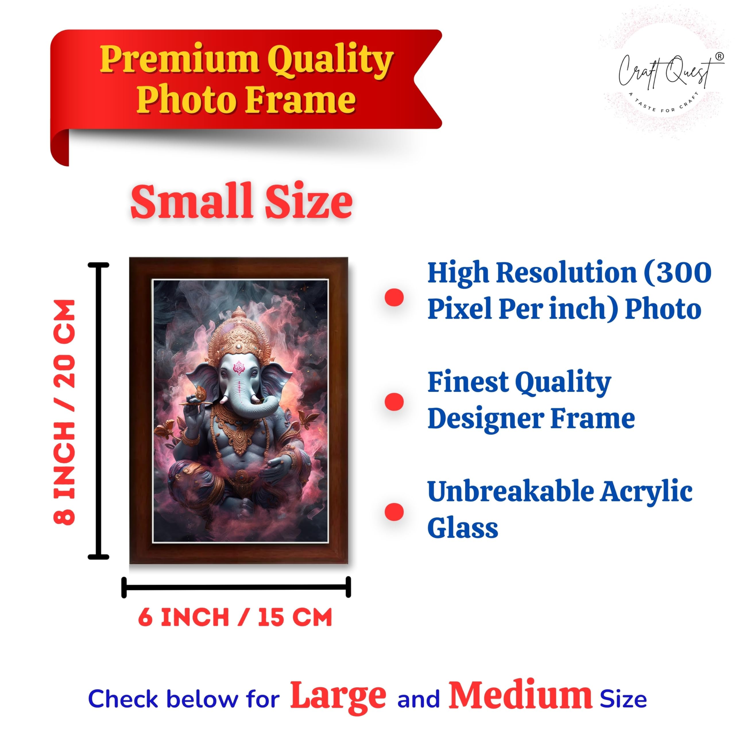 CRAFT QUEST God Ganesh Ganpati ji Hanging Wall Painting Framed For Home Décor