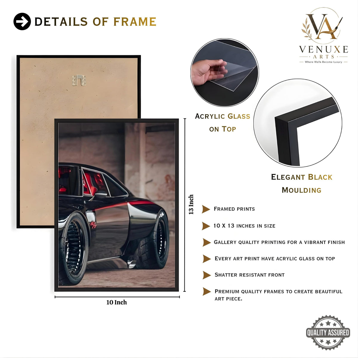 VENUXE ARTS Set Of 3 Big Sports Cars Framed Posters Gift Items for Boys Room Wall Decoration Bedroom Living Room Office Studio Décor | Car Poster Frame for Wall Décor