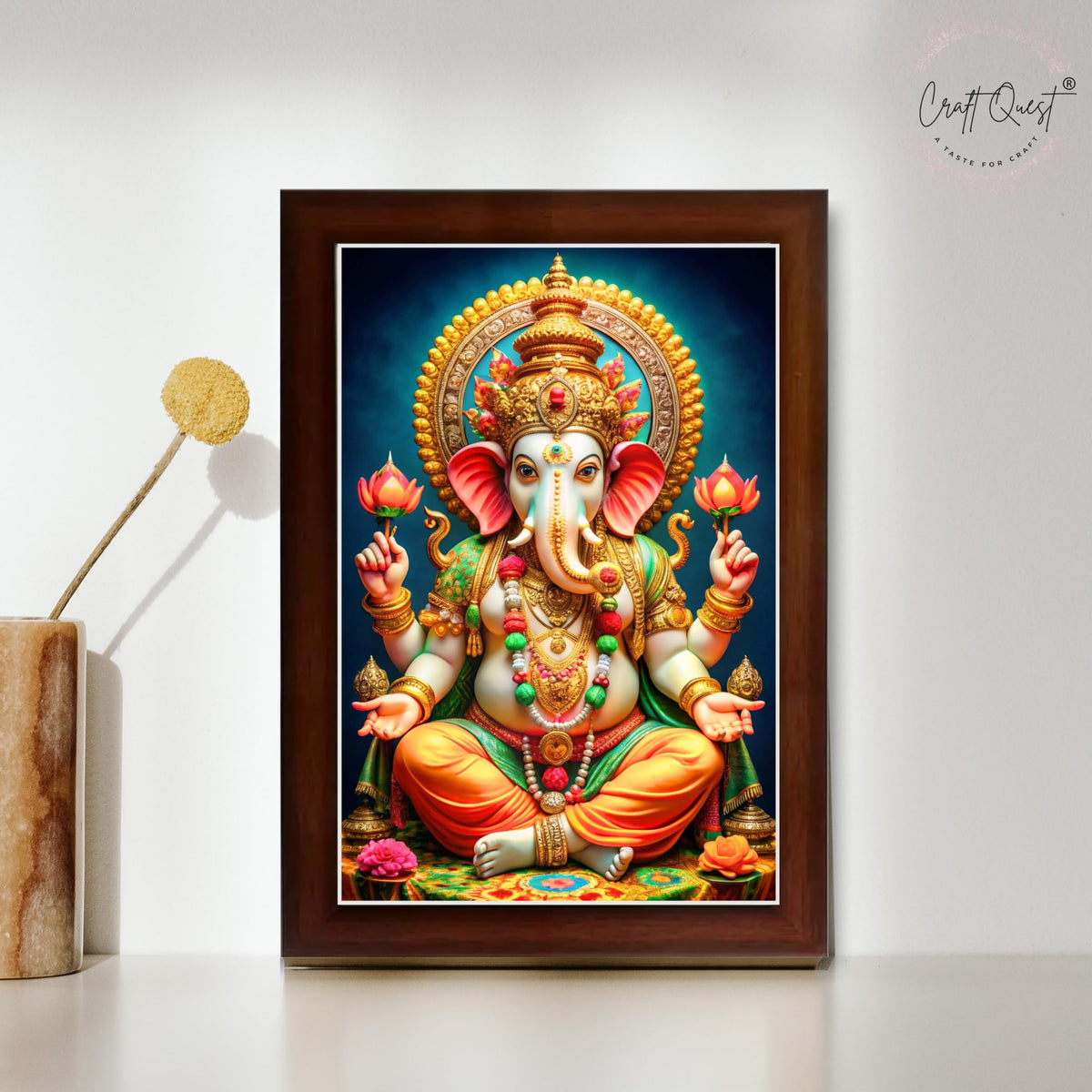 CRAFT QUEST Lord Ganpati Ji Laminated God Photo Frame Wall Decor Mandir Pooja Poster Religious Painting Divine Hindu Temple Decoration Spiritual Blessings Home Office Gift