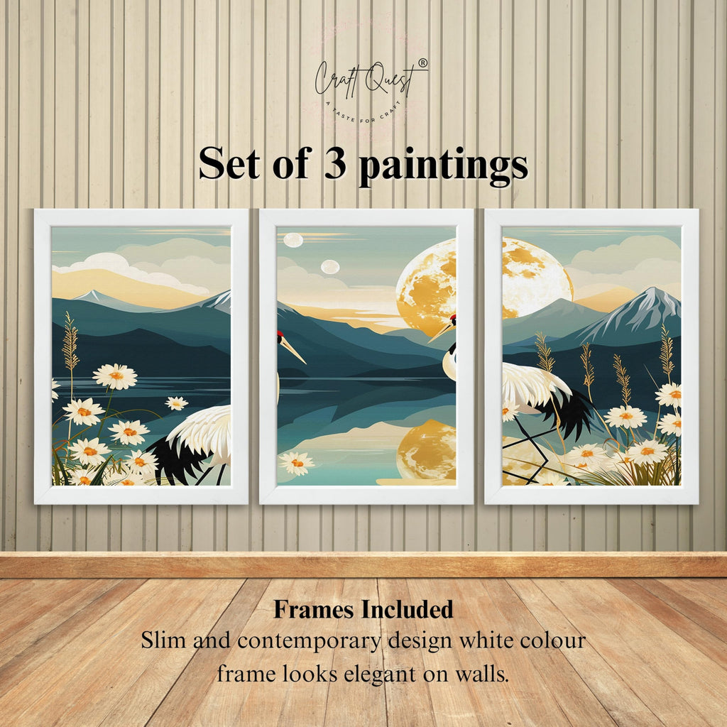 CRAFT QUEST Modern Of Lake & Mountains Wall Art | Set of 3 Frames for Home Decoration | Ideal for Living Room, Bedroom & Offices