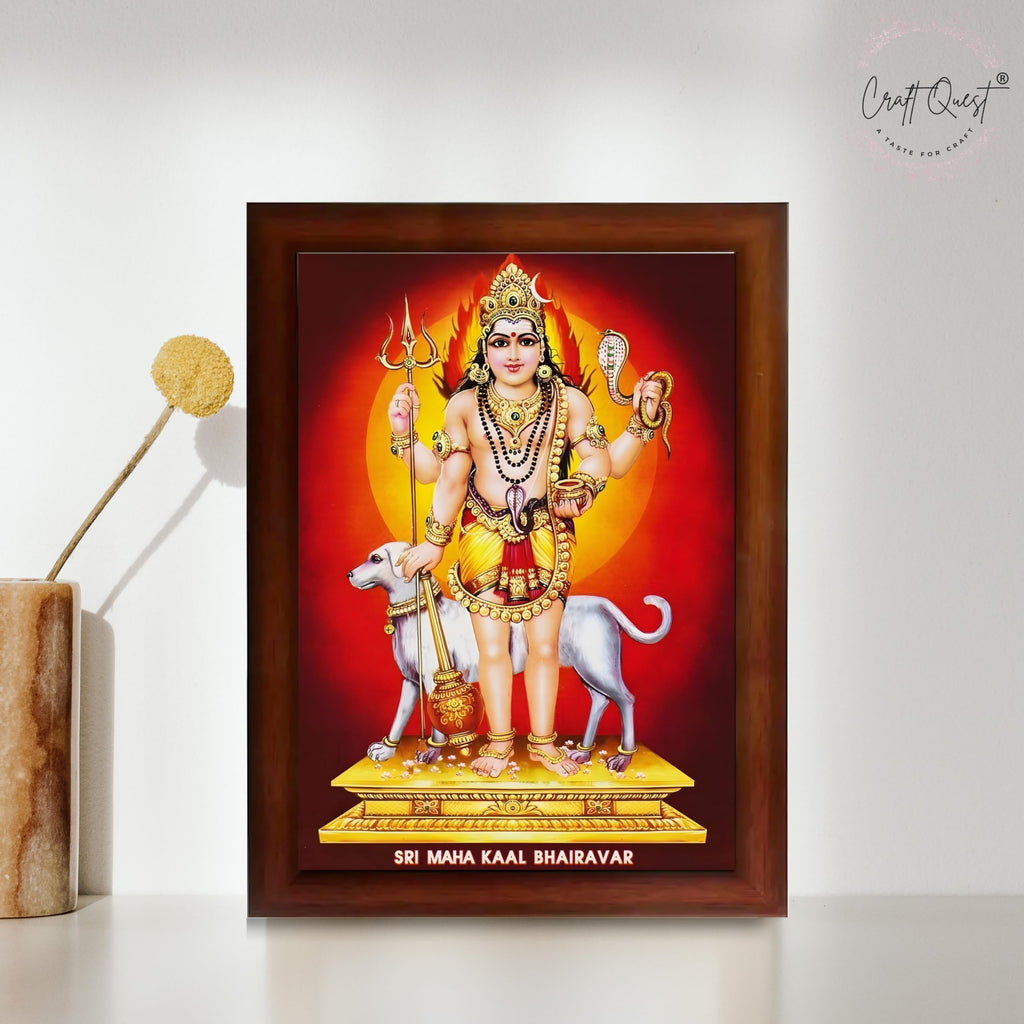 CRAFT QUEST Bhairava Kaal Bhairav Baba Bairava Photo Frame | Hindu God Spiritual Framed | Ideal for Home, Office, Temple & Puja Room, Wall Decor