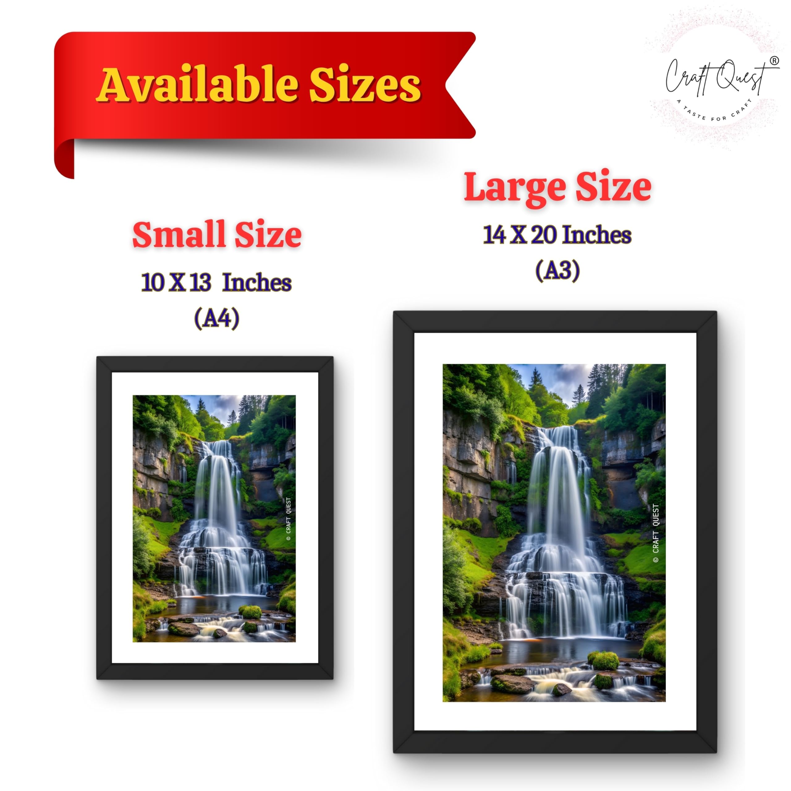 CRAFT QUEST Vastu Waterfall Landscape Scenery Photo Frame With Acrylic Sheet | Living Room, Bedroom | Home Decoration | Best Gifting Option