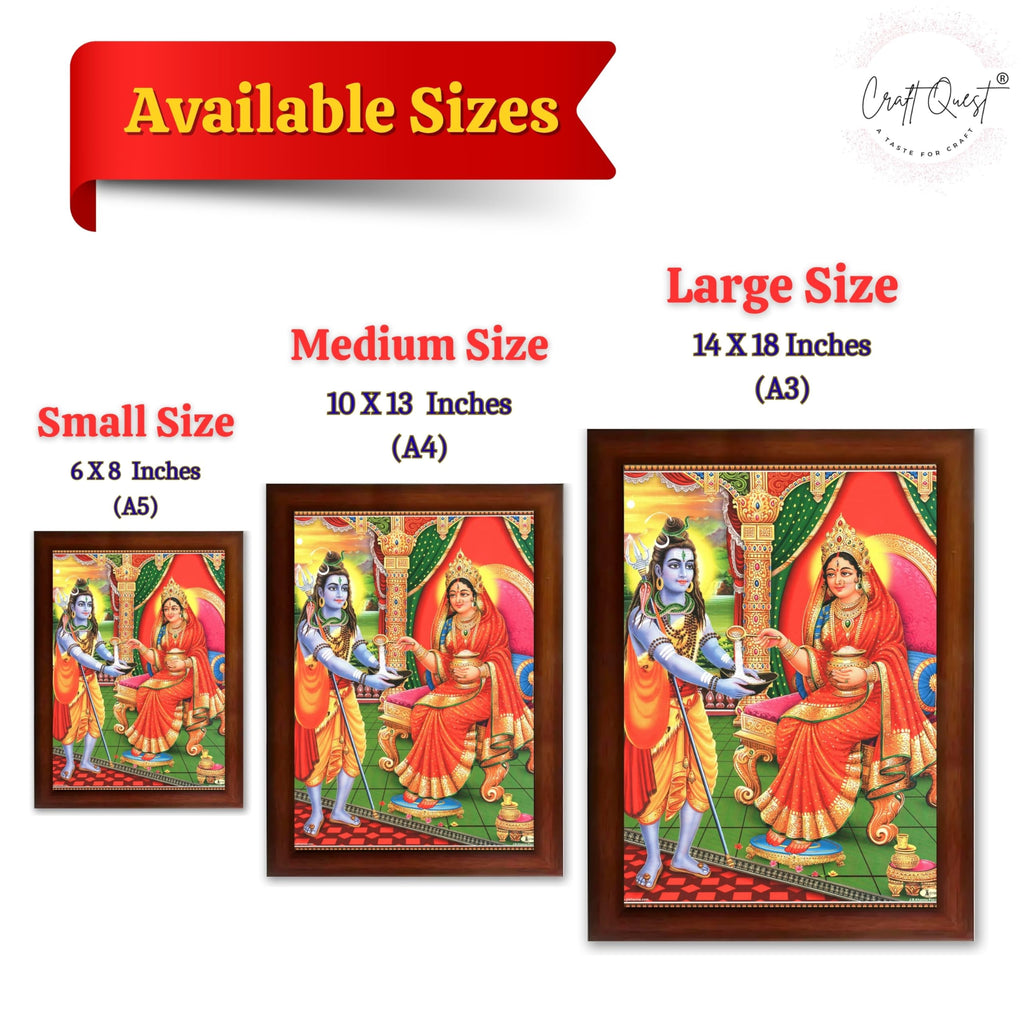 CRAFT QUEST Shiva & Maa Annapurna devi sitting on throne photo frame with with Acrylic glass, for Kitchen Worship