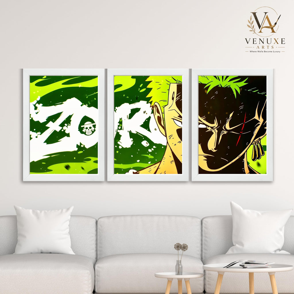 VENUXE ARTS Set Of 3 Anime Characters Wall Framed |Anime Characters Framed Poster for Living Room Bedroom Gaming Room Studio Wall Decor