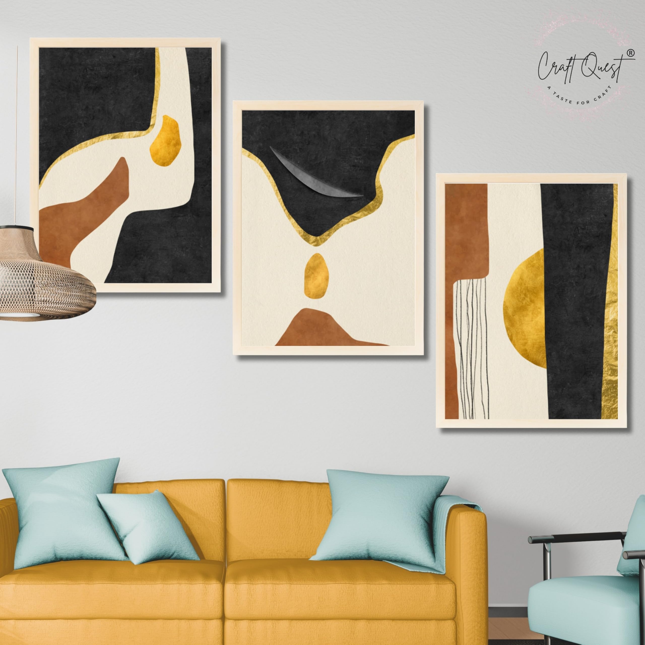CRAFT QUEST Wall Art Decor Paintings | Set of 3 Abstract Wall Art Frames for Home Decoration | Ideal for Living Room, Bedroom & Office