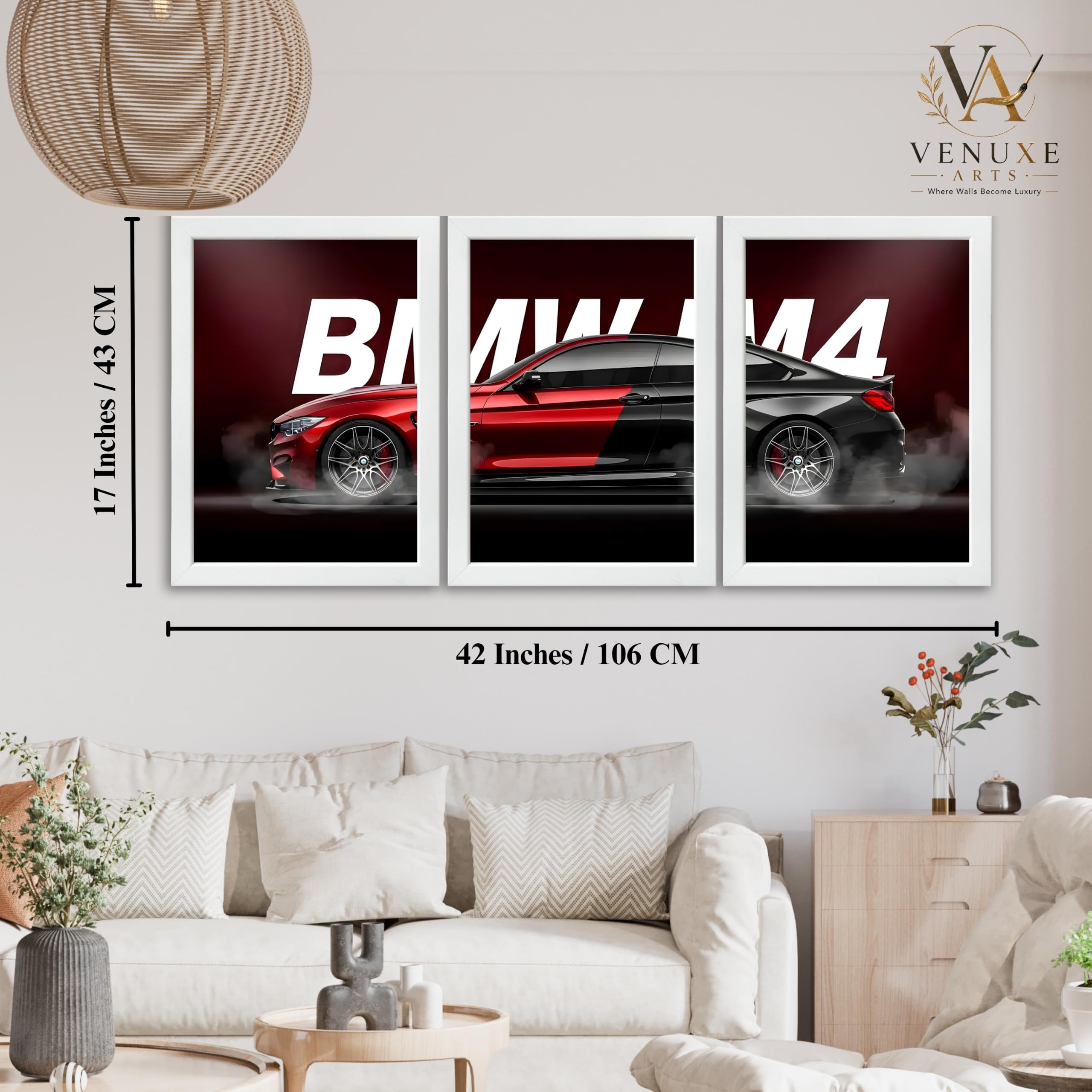 VENUXE ARTS Set Of 3 Big Sports Cars Framed Posters Gift Items for Boys Room Wall Decoration Bedroom Living Room Office Studio Décor | Car Poster Frame for Wall Décor
