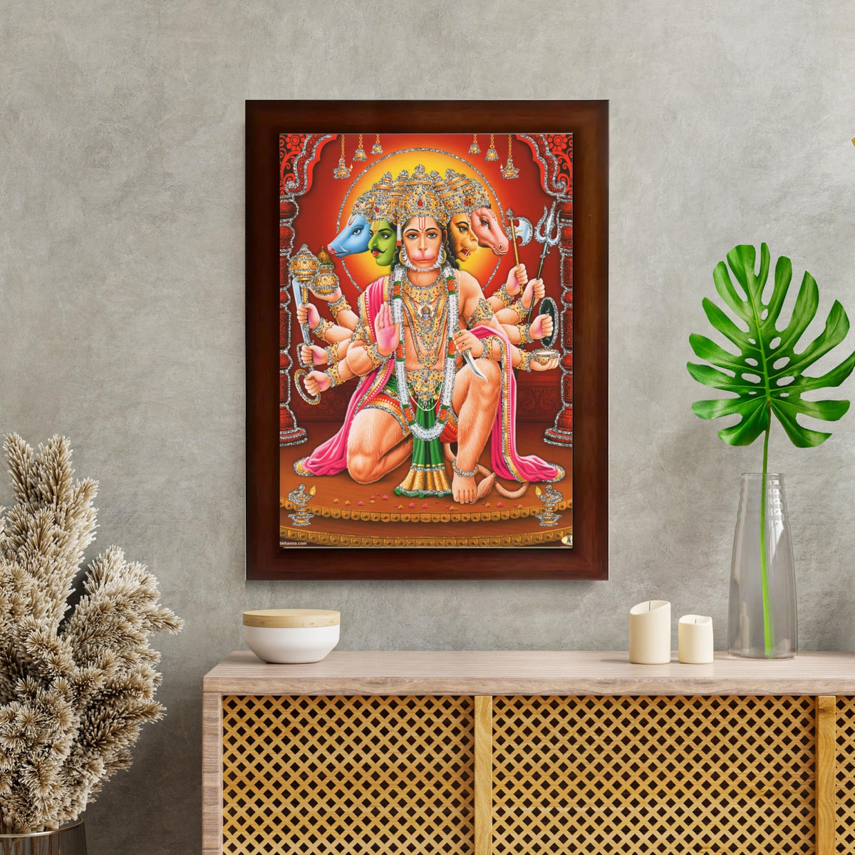 CRAFT QUEST Panchmukhi Hanuman JI | Bajrangbali Religious Photo frame home Decorative item synthetic wood