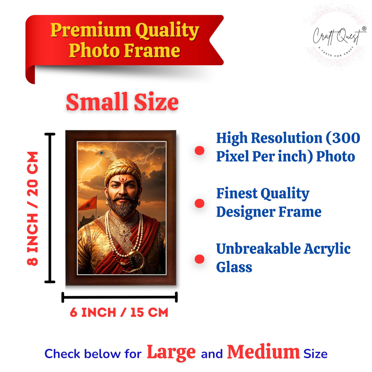 CRAFT QUEST Shivaji Chhatrapati Maharaj Wall Photo Frame | For Living, Pooja Room | Wall Decoration Item | Best Gifting Option
