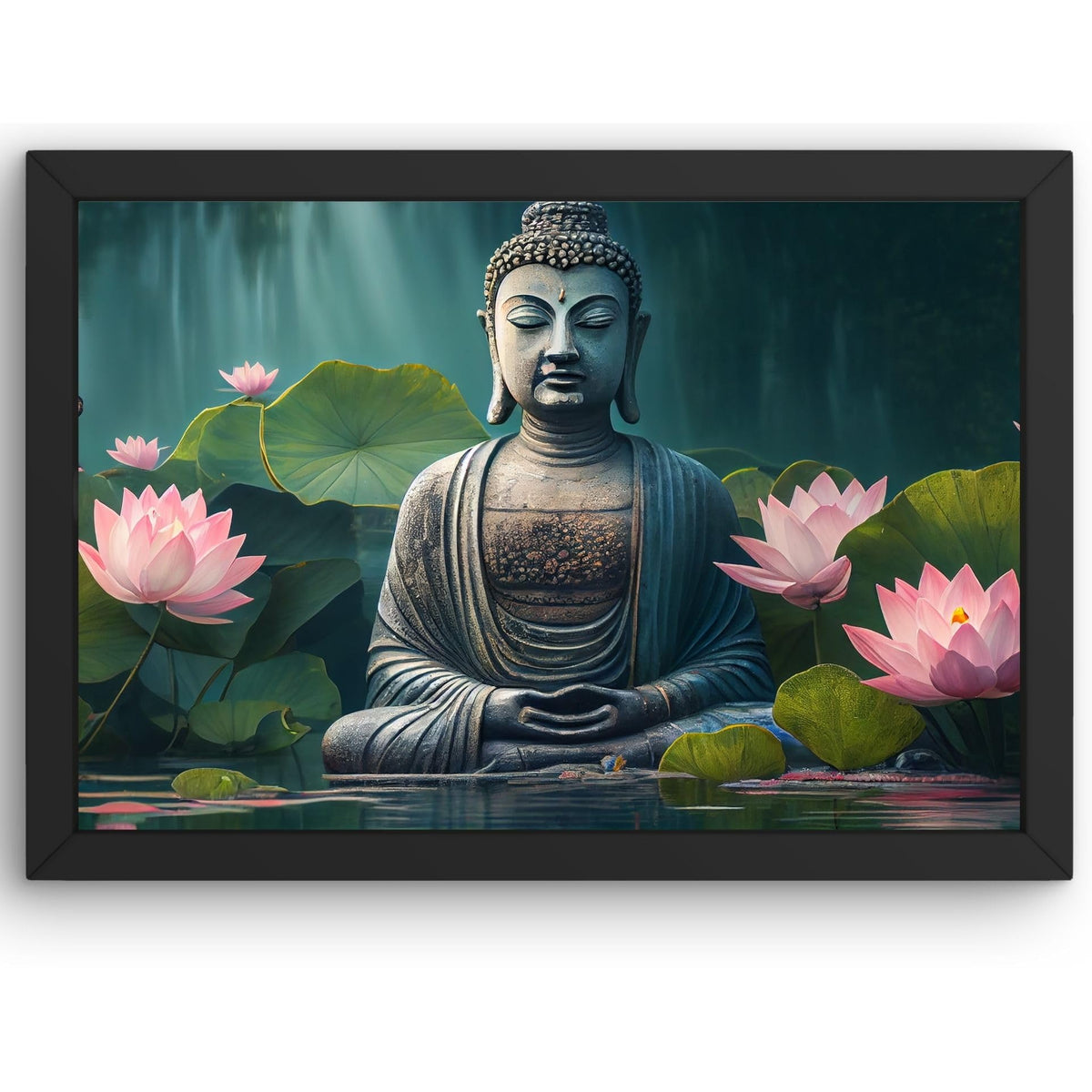 CRAFT QUEST Abstract Wall Art of Meditating Buddha Religious Painting With Frame with Acrylic glass for Home and Office Décor