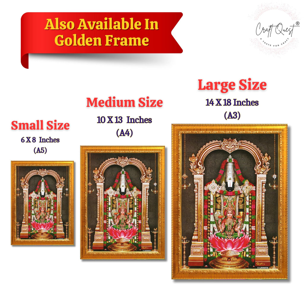 CRAFT QUEST Lord Tirupati Balaji Lakshmi Venkateshwara Swamy Wall Painting Framed, Home, Temple, Pooja, Wall Décor Item