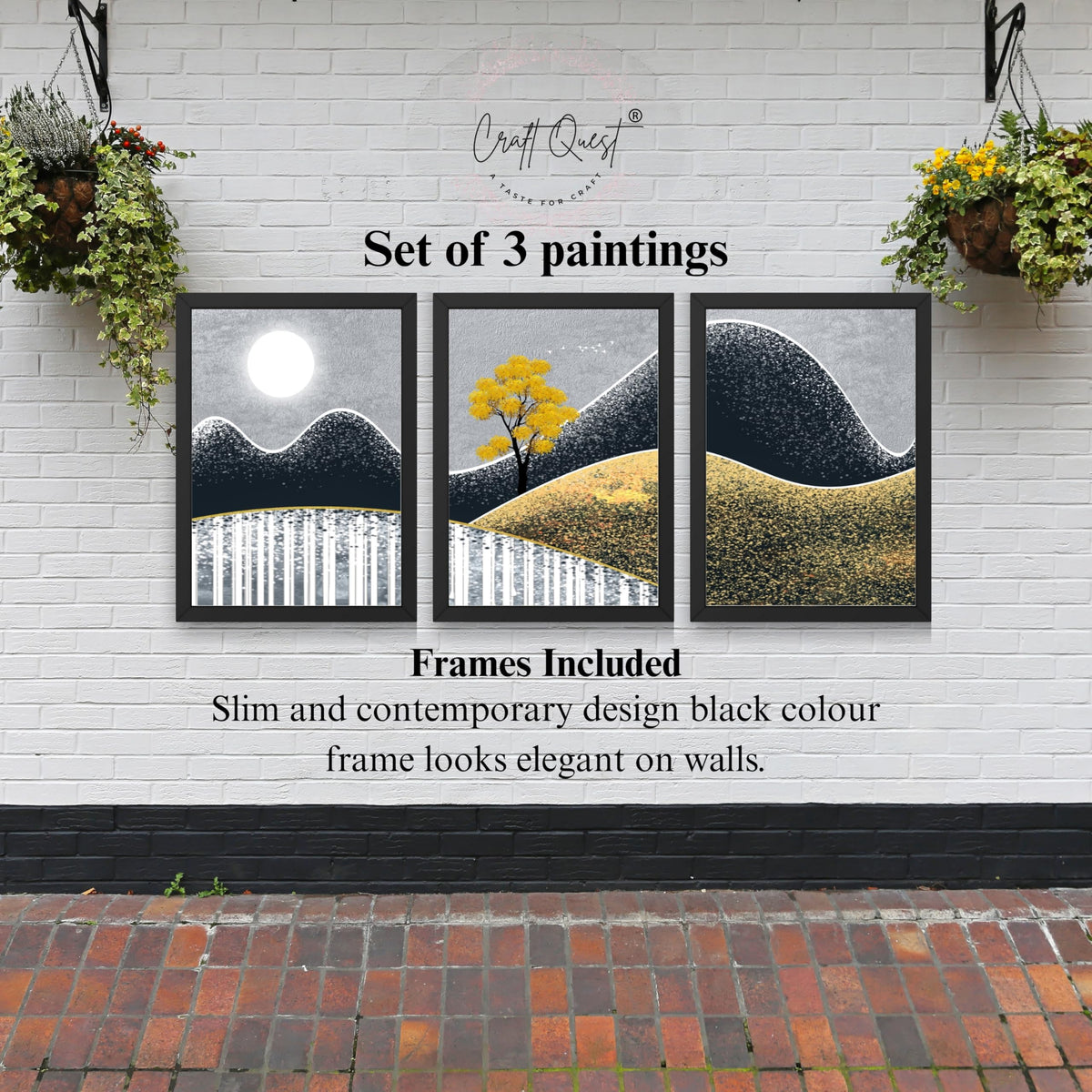 CRAFT QUEST Modern Abstract Landscape Art | Set of 3 Frames for Home Decoration | Ideal for Living Room, Bedroom & Offices