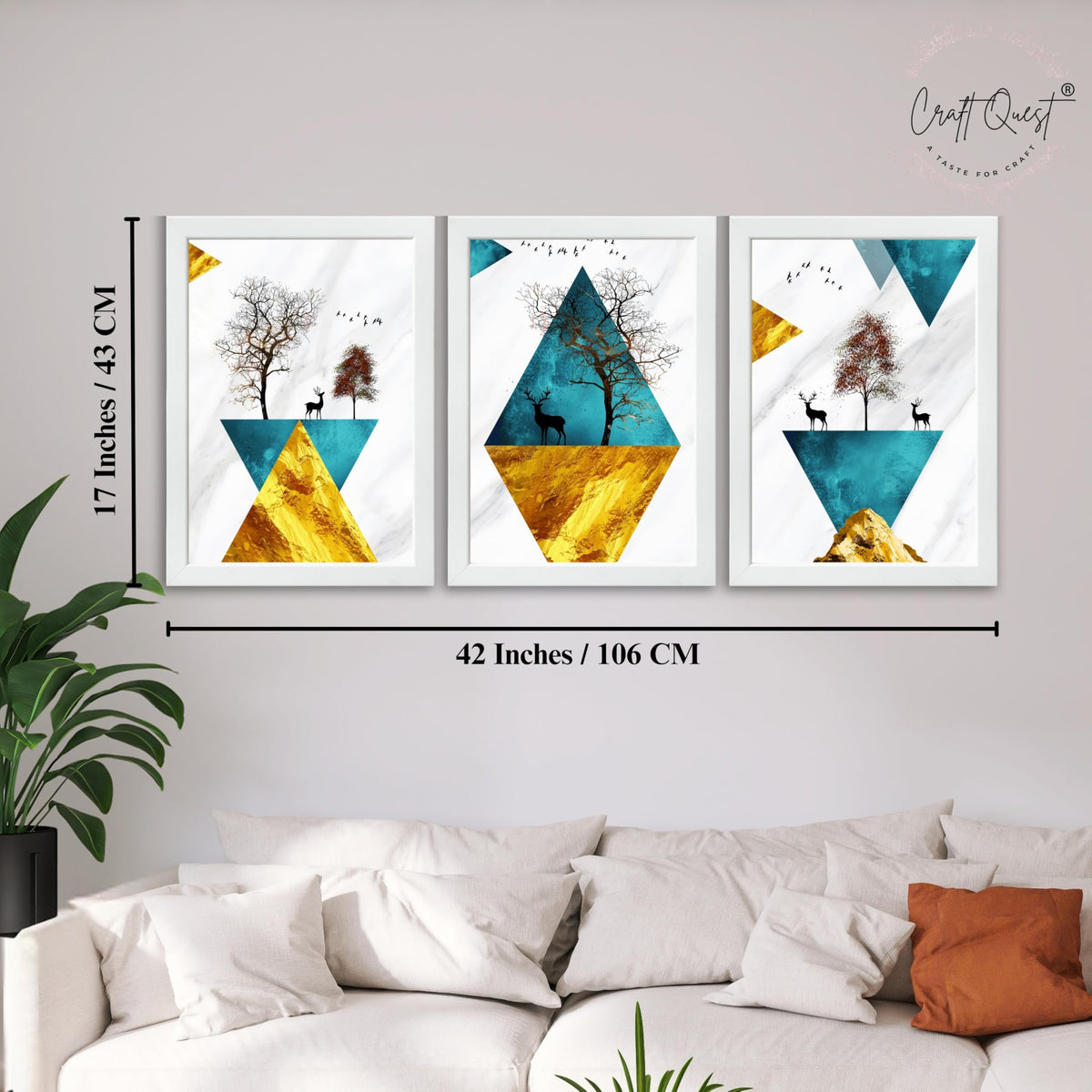 CRAFT QUEST Abstract Modern Art Wall Frame | Set of 3 Frames for Home Decoration | Ideal for Living Room, Bedroom & Offices