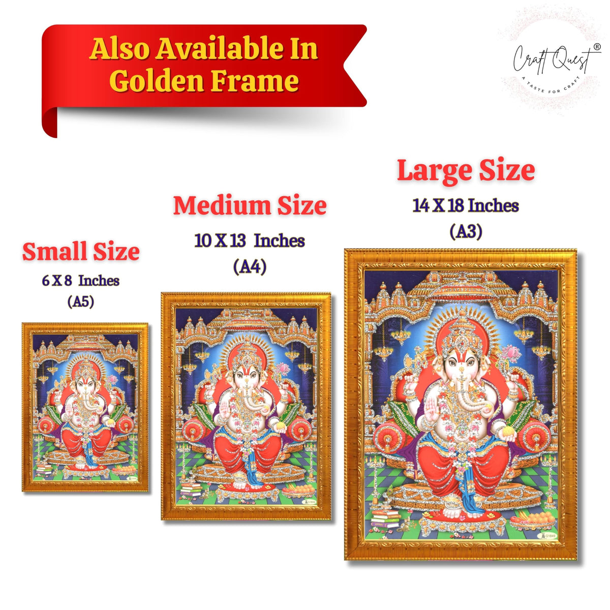 CRAFT QUEST Lord Ganpati Modern Wall Art Painting With Frame For Pooja, Home and Office Decor