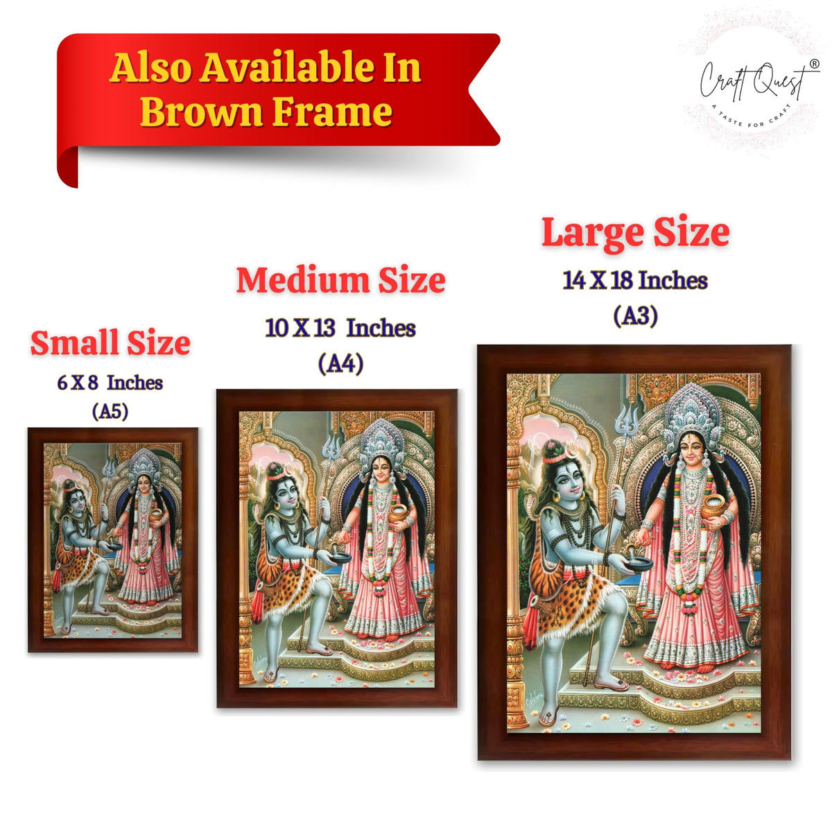 CRAFT QUEST Shiva & Maa Annapurna devi sitting on throne photo frame with Laminated Poster for Kitchen Worship