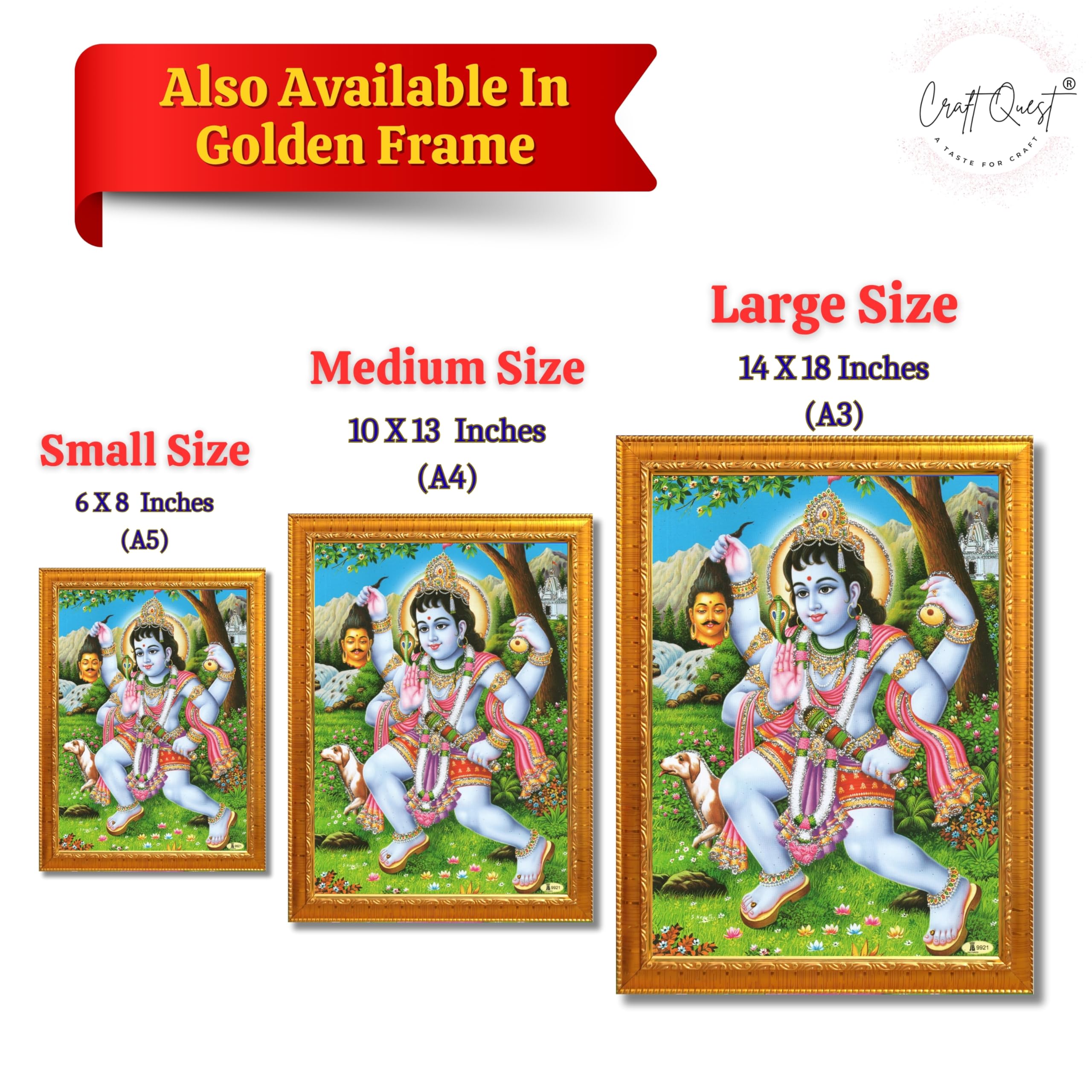 CRAFT QUEST Kaal Bhairav/Lord Bhairava/Bhairon Baba/Bhairavnath/Batuk Bhairav Religious Photo Frame & Acrylic Sheet Glass