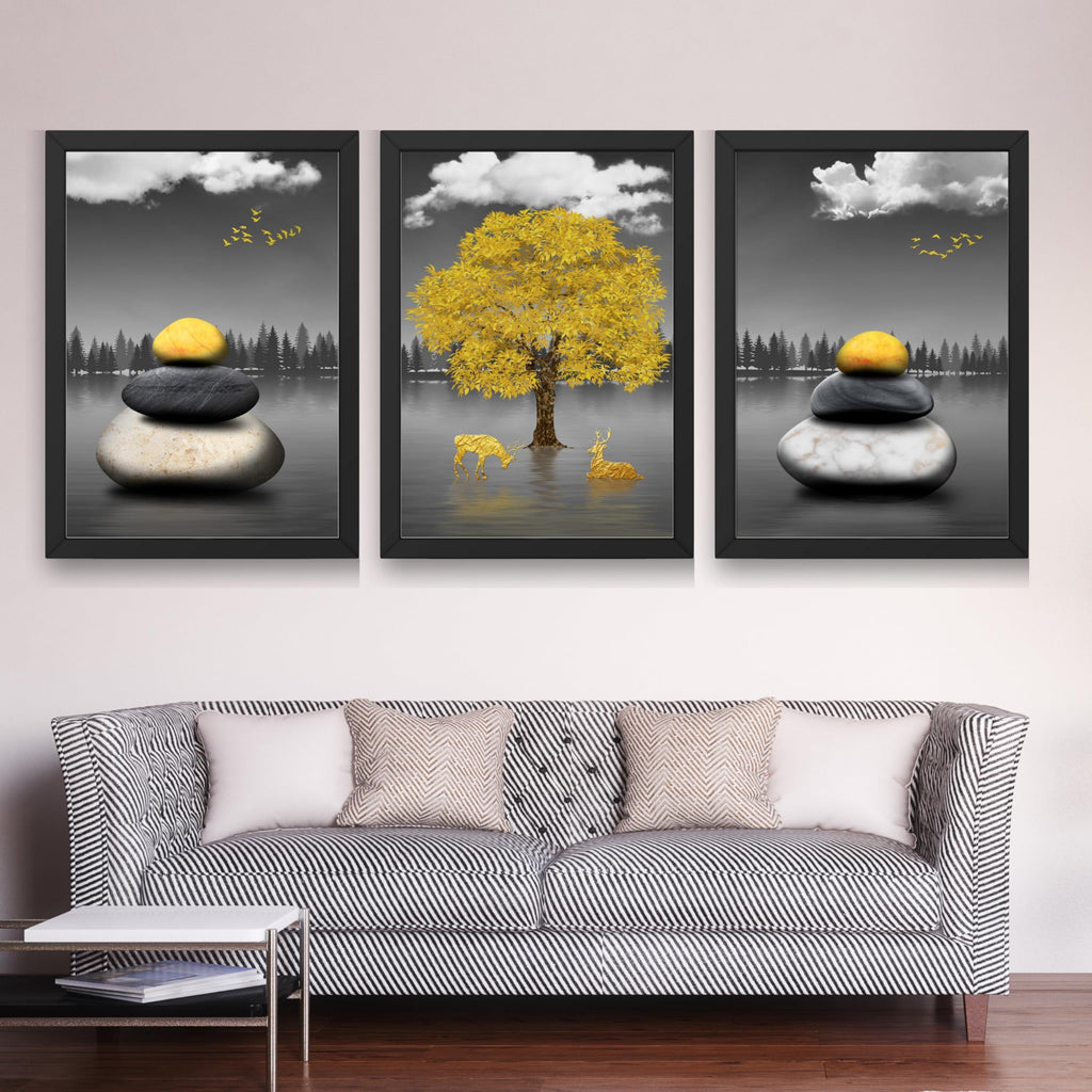 CRAFT QUEST Modern Art Geometric Landscapes Wall Art | Set of 3 Frames for Home Decoration | Ideal for Living Room, Bedroom & Offices
