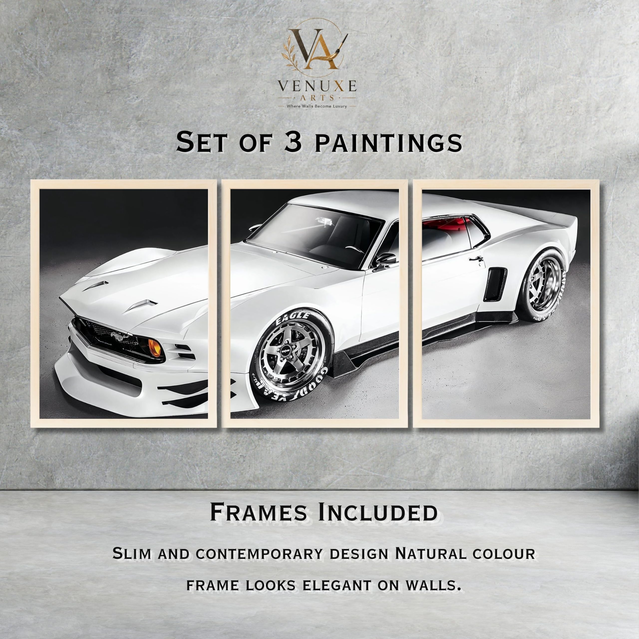 VENUXE ARTS Set Of 3 Big Sports Cars Framed Posters Gift Items for Boys Room Wall Decoration Bedroom Living Room Office Studio Décor | Car Poster Frame for Wall Décor