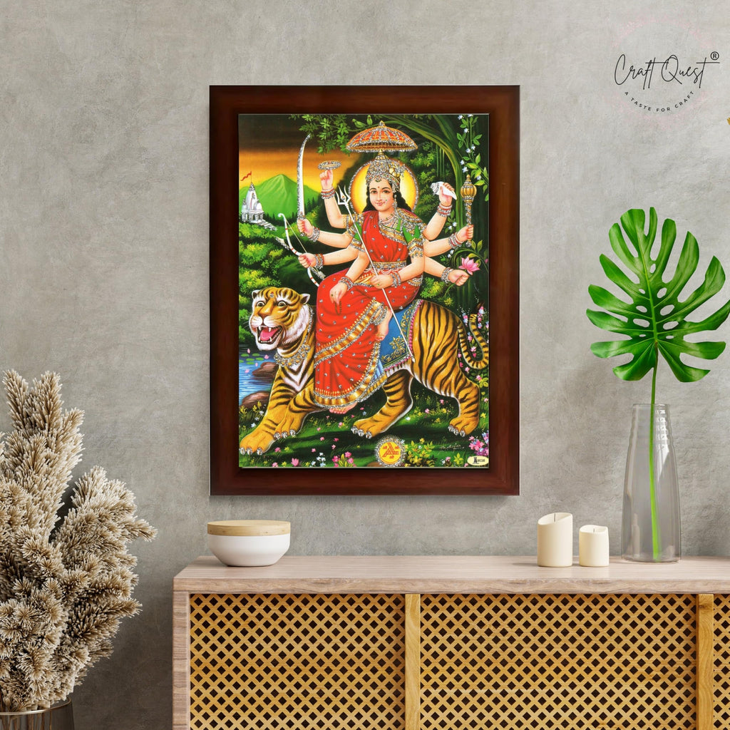 CRAFT QUEST Durga Mata Goddess Navdurga Wall Painting Framed Home and Pooja Décor