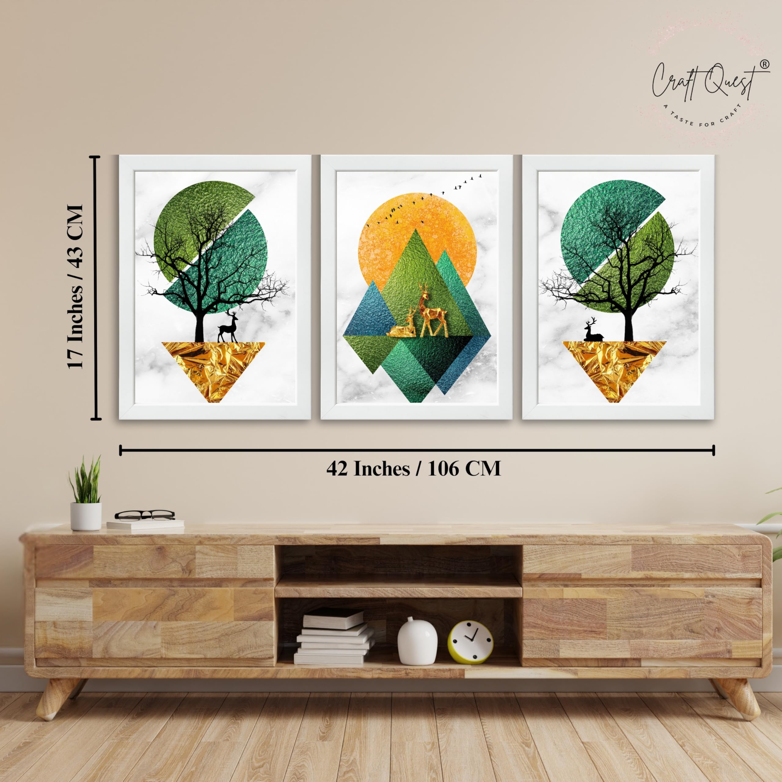 CRAFT QUEST Modern Art Abstract Wall Art | Set of 3 Frames for Home Decoration | Ideal for Living Room, Bedroom & Offices
