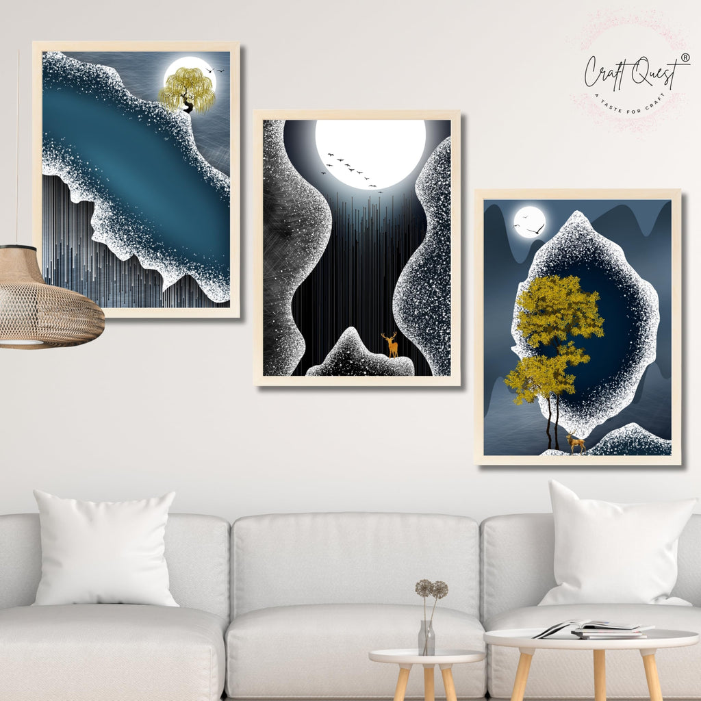 CRAFT QUEST Modern Art Abstract Fashionable Artwork Wall Art | Set of 3 Frames for Home Decoration | Ideal for Living Room, Bedroom & Offices