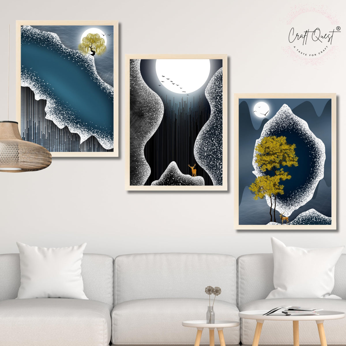 CRAFT QUEST Modern Art Abstract Fashionable Artwork Wall Art | Set of 3 Frames for Home Decoration | Ideal for Living Room, Bedroom & Offices