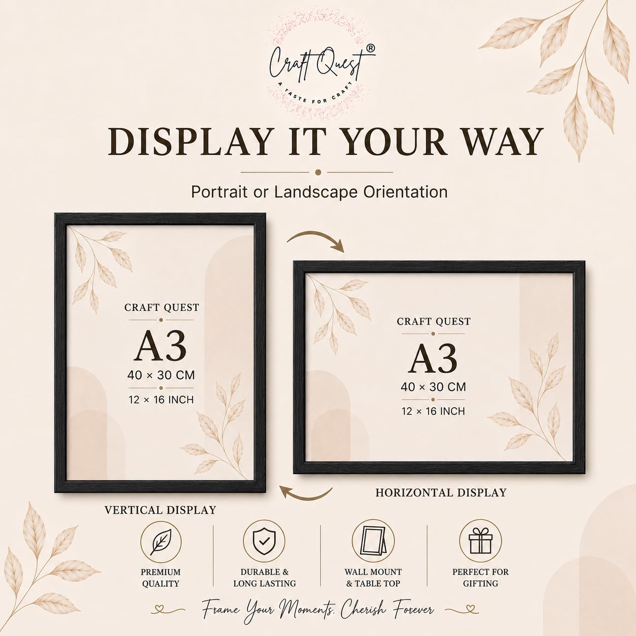 CRAFT QUEST 4X6 Inch Size synthetic Wall Mount Photo frames Single For Home Decoration, Living Room, Office Decoration (Natural, Set of 1)
