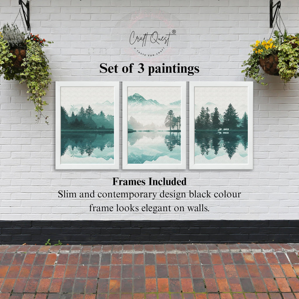 CRAFT QUEST Nature Inspired Series Paintings With Trees & Mountains Wall Art | Set of 3 Frames for Home Decoration | Ideal for Living Room, Bedroom & Offices