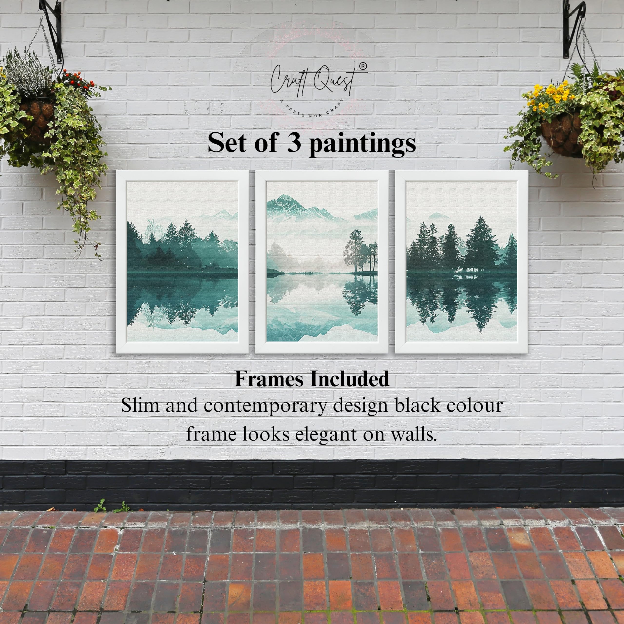 CRAFT QUEST Nature Inspired Series Paintings With Trees & Mountains Wall Art | Set of 3 Frames for Home Decoration | Ideal for Living Room, Bedroom & Offices